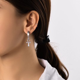 U7 Men's Women's Earrings with Pendant Stainless Steel / 18 Carat Gold-Plated Small Hoop Earrings Gothic Punk Rock Folding Hoop Earrings Accessory, Stainless Steel