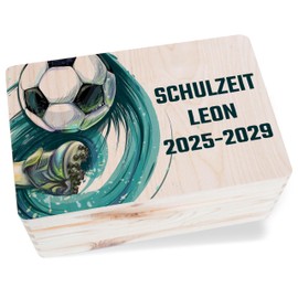 Wooden Box - School Time Memory Box Boys Football | First Day of School Gift - 30 x 20 x 14 - Wooden - for Box 1st School Year of School Gift Box First Day of School Gift Box First Day of School Box