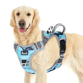 SlowTon No Pull Dog Harness, Heavy Duty No Choke Pet Harness with 2 Leash Clips and Easy Control Vertical Handle, Adjustable Soft Padded Dog Vest for Small, Medium and Large Dogs (Blue Camo,XLarge)