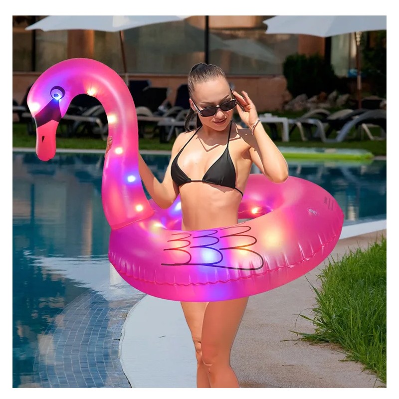 Solar Light Flamingo Pool Float for Summer Lounging – Inflatable