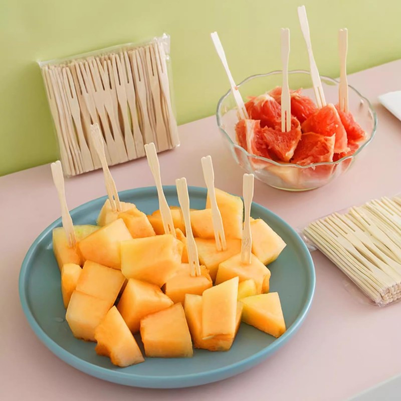 Wooden Fruit Forks,400 Pcs Mini Two Prongs Wooden Cocktail Fork
