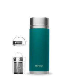 Qwetch - Frosted Emerald Green 400ml Infuser Flask - Nomade Stainless Steel Infuser Bottle - Hot for 5 Hours and 7 Hours Cold, BPA Free, Waterproof & Reusable - Ideal for Tea, Coffee,