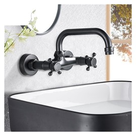 VNVMVDFO Blackend Wall Mount Basin Faucets Dual Handles Mixer Tap Hot Cold Water Mixer Tap for Kitchen 360 Rotation Kitchen Mixer(Oil Rubbed Bronze)