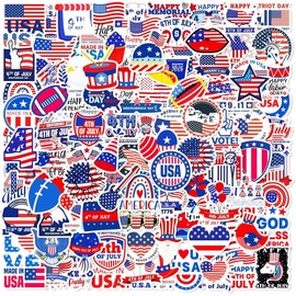 Masper 100 Non-Repeating 4th of July Stickers, Assorted Patriotic Stickers, American Flag Stickers Perfect for Patriotic Decor Party Supplies