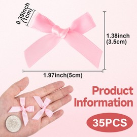 Joez Wonderful 35 Pcs Mini Pink Ribbon Bows, Cute Soft Bowknot Sewing Accessories, Small Satin Ribbon Bow for Flowers Bakery Wrapping Christmas Wedding Birthday Party Decoration