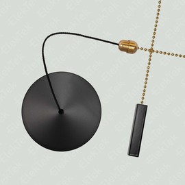 ElekTek Premium Matt Black Bathroom Light Pull Cord Switch Kit - Black Square Bar Brass Chain