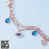 Double Layer Evil Eye Charm Bracelet, Waterproof Stainless Steel, Razzberry