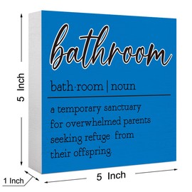 Farmhouse Wooden Bathroom Sign - Navy Blue Definition Sign for Shelf, Tabletop, Desk Decor