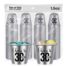 Cheer to 30 Shot Glasses, 30th Birthday Party Favors, 30th Birthday Shot Glasses set of 100, 1.5 Oz, Dirty 30 Birthday Decorations, 30th Birthday Favors, 30th Birthday Shot Glass, Stainless Steel