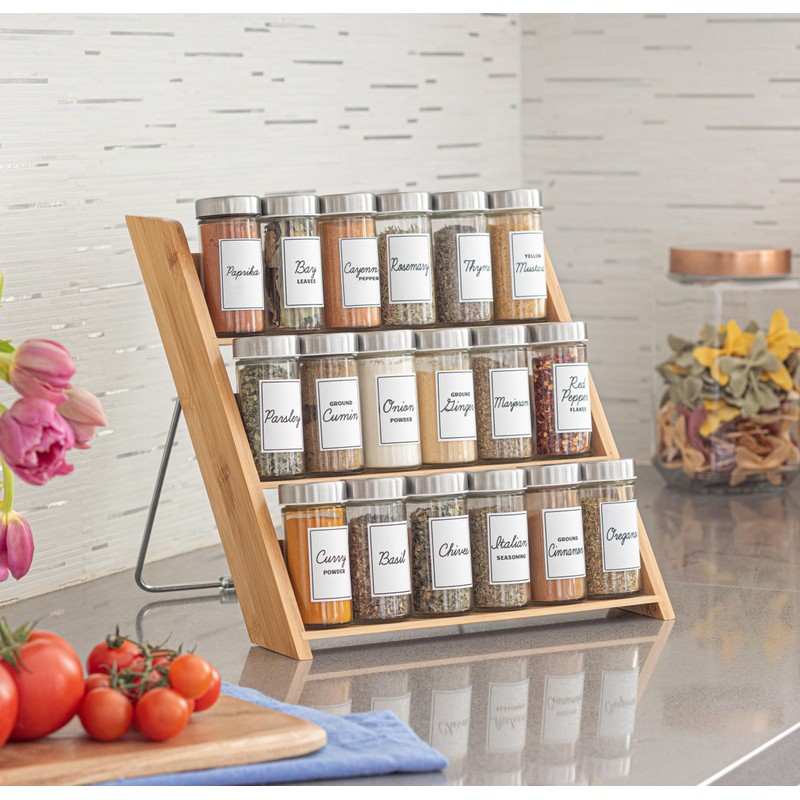 Orii 18 Jar Bamboo Compact Spice Organizer for Countertop and