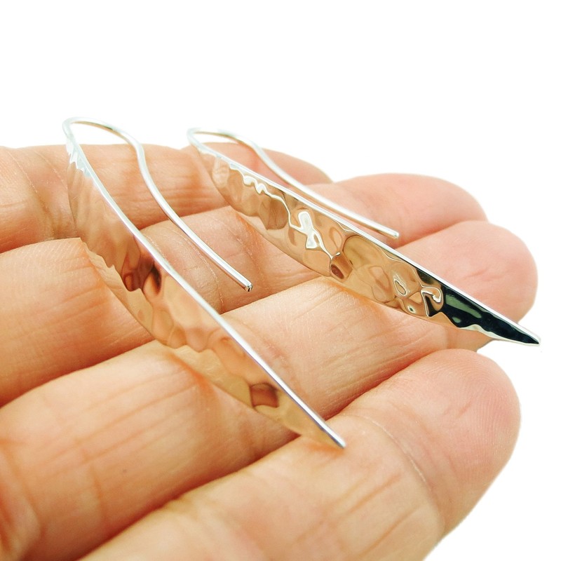 Threader Earrings Solid 925 Sterling Silver Hammered Drop Handmade Jewellery