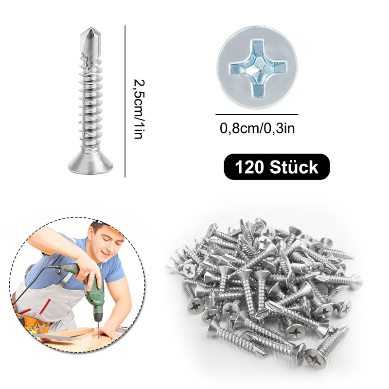 Pack of 120 4.8 x 25 mm Sheet Metal Self