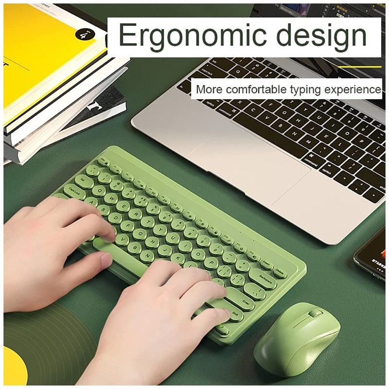Keyboard and Mouse Combo,2.4G Wireless 79 Cute Round Keys Small