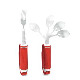 Adaptive Utensils, Non-Slip Handles for Elderly Arthritis, Hand Tremors, Weak Hand Grip & Handicapped, 2 Piece Kitchen Set, 180° Rotatable, Stainless Steel Spoon Fork with Strap