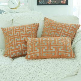 YunJeude Cushion Cover Chenille Fabric Geometric Pattern Stylish Soft Scandinavian Cute Pillow Case Car Chair Interior Decoration Set of 2 (Orange, 45x45)