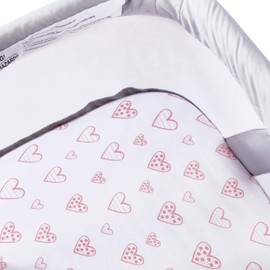 Bassinet Fitted Sheets Compatible with Mika Micky Bedside Sleeper, (2 Pack), 100% Jersey Knit Cotton Fitted Sheets, Mild Pink Stripes and Hearts Print for Baby Girls