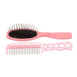 IWOWHERO Detangling Hair Brush and Steel Comb for Curly Hair Portable for Women Set with Fine Tooth Comb and Paddle Brush Pink