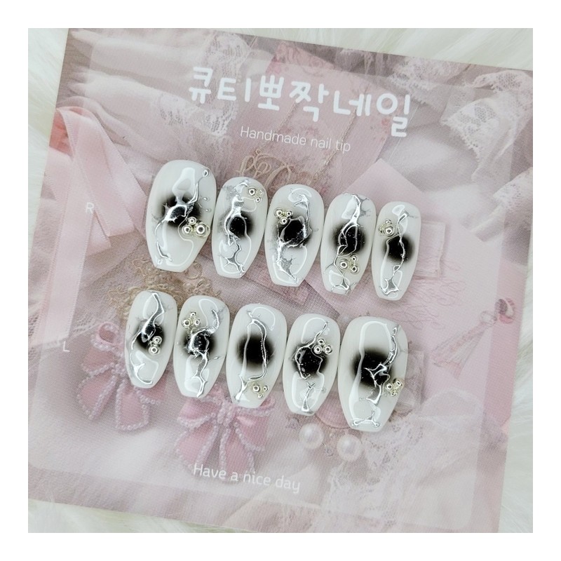 Black Hole Cheek Handmade Nail Tips - Water Drop /