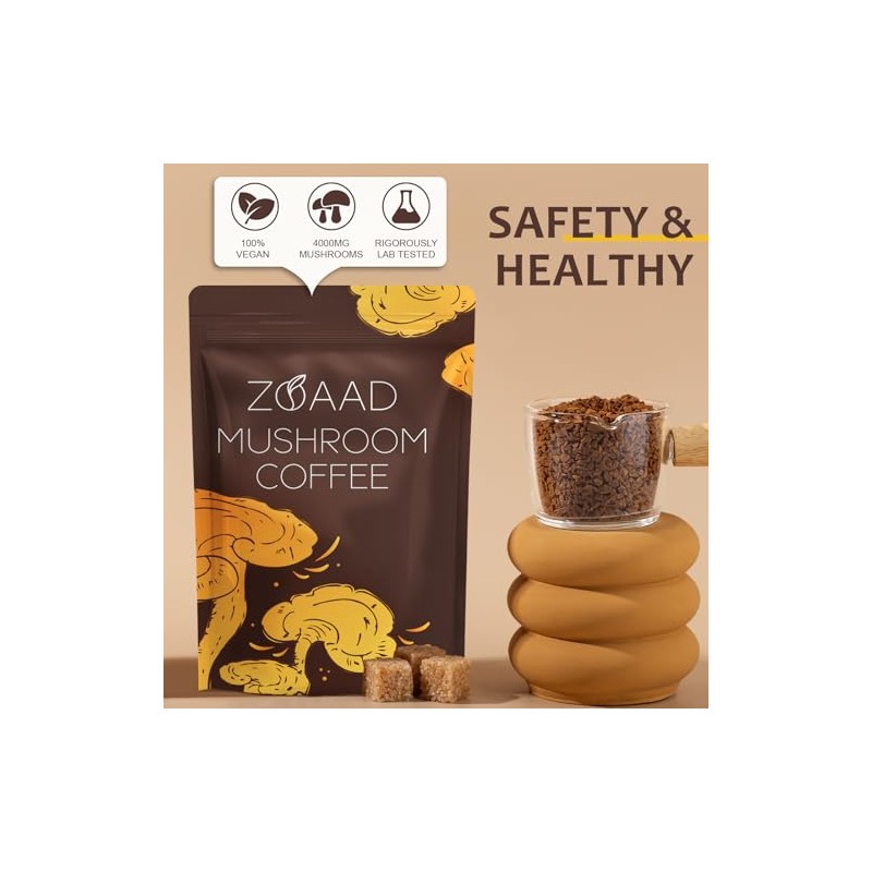 ZOAAD Mushroom Coffee - 6 Organic Adaptogenic Mushrooms with Lion’s