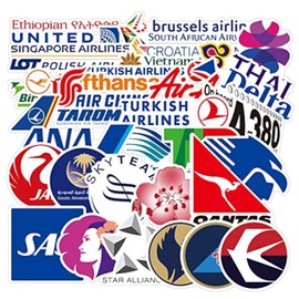 55 Pcs Airline Marks Stickers Airways Decals for Water Bottle Laptop Luggage Car Bike Bicycle Vinyl Waterproof Stickers Pack