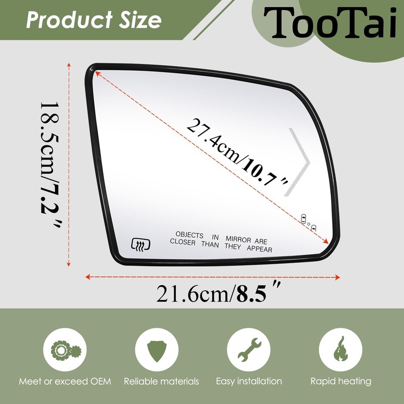 Tootai Passenger Right Side Replacement Mirror Glass - Compatible with