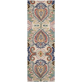 Safavieh Bella Collection BEL118A Handmade Boho Premium Wool Runner, 2'3" x 9' , Ivory / Blue