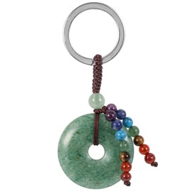 KYEYGWO Crystal Peace Buckle Keyring for Unisex, 7 Chakra Stone Key Ring, Decorative Round Bag Pendant, Healing Stone, Doughnut Pendant for Amulet and Lucky Charm, Green