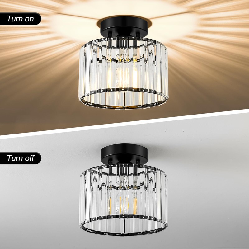 VIOLOEMI Crystal Black Semi Flush Mount Ceiling Light Modern Hallway