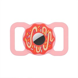 Pet Collar Holder Compatible for Airtag,Protective Cases Covers Doughnut Shape Dog Cat Collar Holder Silicone Waterproof (Large, Pink)