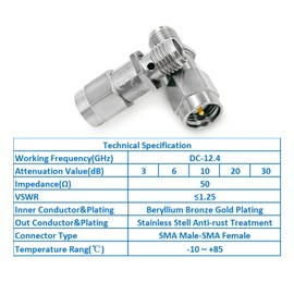 UU TOJOIN 2PCS RF Coaxial Attenuator 12.4GHz 3dB 2W 50Ohm SMA Male to SMA Female Fixed Attenuator