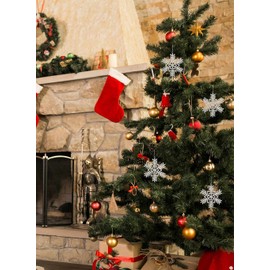 Serene Spaces Living Set of 6 Clear Hanging Glass Beaded Snow Flake Ornaments, Christmas Tree Ornaments, Glitter Ornaments for Holiday Decorations, Winter Themed Wedding, Measures 6" Diameter