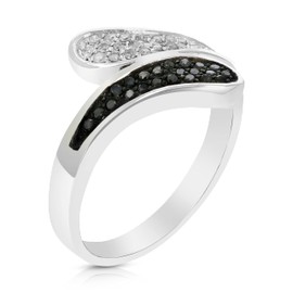 Vir Jewels 1/3 cttw Black and White Diamond Ring .925 Sterling Silver with Rhodium Size 7