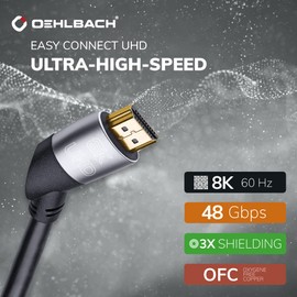 OEHLBACH Easy Connect UHD Ultra High Speed HDMI Cable - (48 Gbit/s, 8K 60Hz, 4320p, 4K 120Hz, Dolby Vision, Dynamic HDR 10+, 21:9, 3D, VRR, eARC) - 2 m Black
