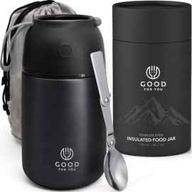 GOOD FOR YOU - Thermal Food flask for hot food, Soup containers, ideal as a thermal lunch box, soup flask or food warmer lunch box - Stainless Steel insulated hot food flask - Black