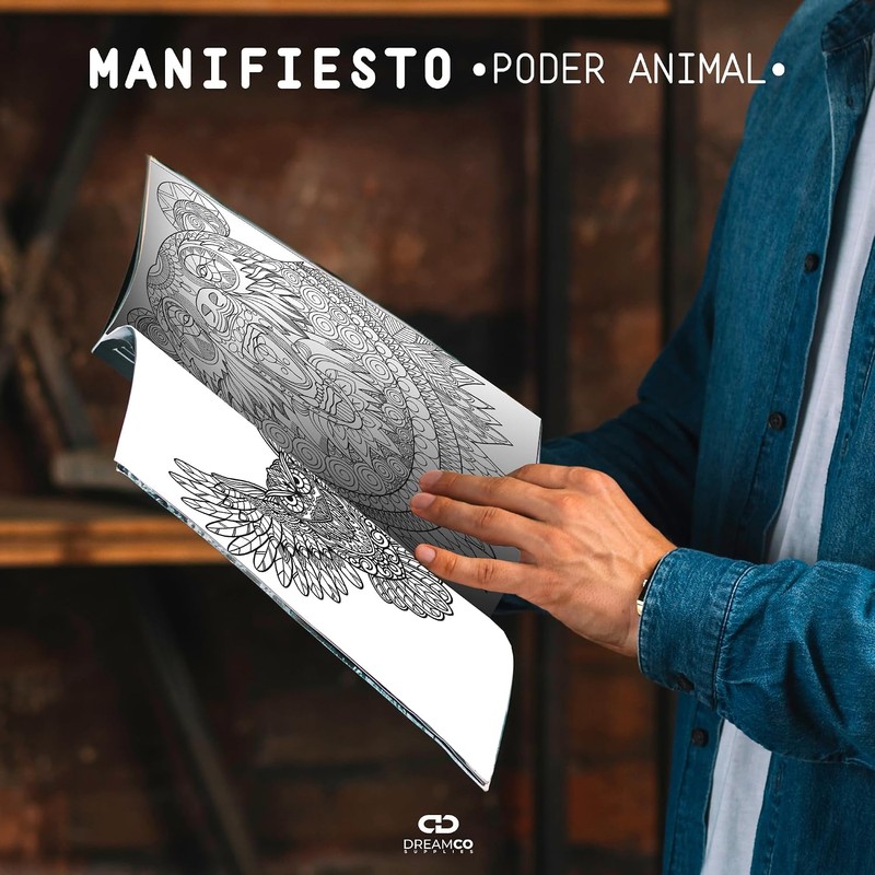 Libro para Colorear Mandalas Antiestrés Manifiesto PODER ANIMAL, Relajación y