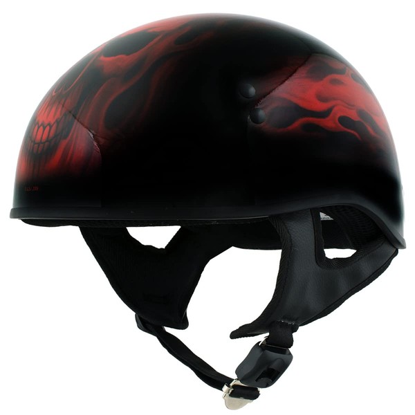Hot Leathers HLD1018 Black 'Red Flame Skull' Motorcycle DOT Approved Skull Cap Half Helmet for Men and Women Biker - Large