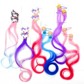 Coriario 6 Pair Unicorn Hair Clips for Kids Hair Accessories for Girls Rainbow Hair Extensions for Kids Curly Ombre Colored Ponytail Hair Extensions Crazy Hair Day Accessories for Little Girls