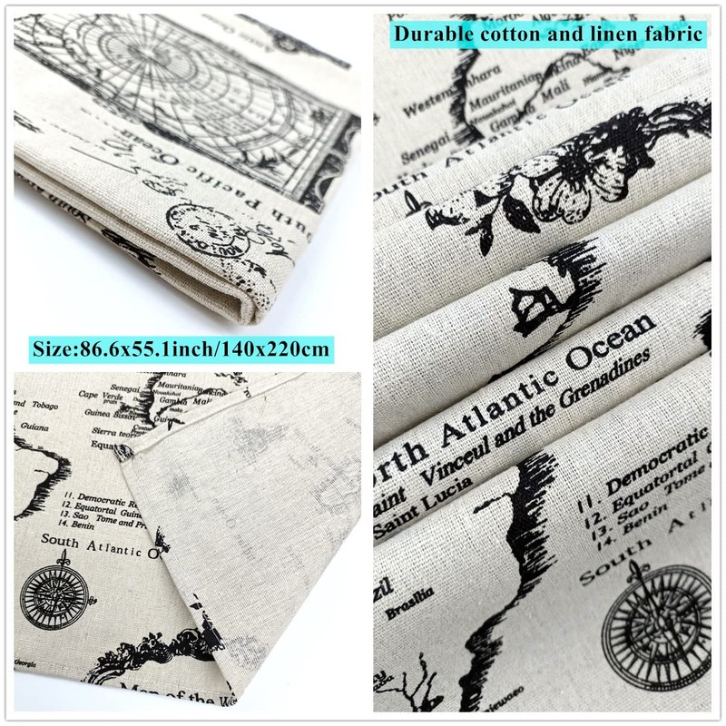 LOONELO World Map Cotton Linen Tablecloth,Antique Map Printed Tablecloth,Washable Retro