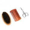 Kit 5p Cuidado De Barba Cepillo Bambú Tijera Navaja Brocha