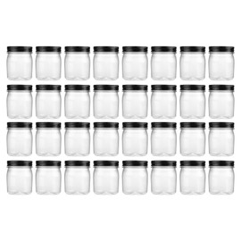 novelinks 8 oz Clear Plastic Jars with Screw-On Lids - BPA-Free Refillable Storage Containers for Slime, Spices, Crafts, Kitchen & Home Organization (32 Pack,Black)