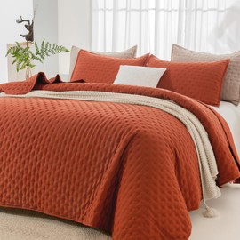 Andency California King Size Quilt Bedding Set (112x104 Inch), 3 Pieces Burnt Orange Soft Lightweight Bedspread Coverlet, Terracotta Boho Summer Quilt Cal King for All Season(1 Quilt, 2 Pillow Shams)