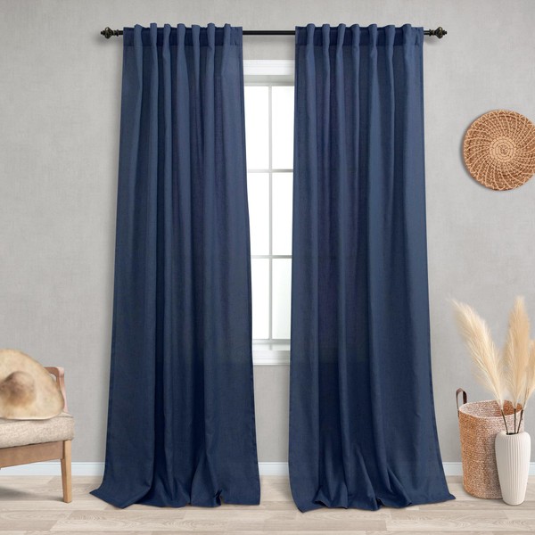 KOUFALL Navy Blue Curtains 84 Inch Length for Living Room