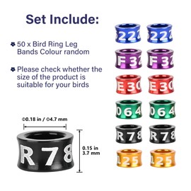 STPCTOU Bird Rings, Bird Bands, Bird Leg Rings, Multicolor Aluminum Pigeon Leg Rings, Identification Pigeon Training Rings Hibiscus Birds, Parrots, Peonies, Pigeons, Mixed Colors 50 Per Pack