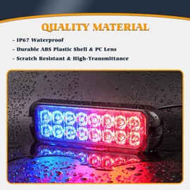 V-SEK Red Blue LED Strobe Lights Kit - 8PCS 16-LED Emergency Police Lights Flashing Warning Hazard 12V Sync Feature Ultra Slim Surface Mount for Construction Trucks Vehicles Cars ATV Waterproof