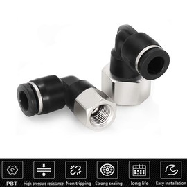 Jienk 5PCS Pneumatic Female Elbow 3/8" Tube OD x 1/4" NPT Thread Push to Connect Fittings, 90 Degree NPT Female Nickel Plated Brass Quick Connector for Air Compressor Air Bag