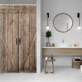 Baocicoo Wooden Barn Door Shower Curtain Sets Rustic Vintage Shower Curtain for Farmhouse Rural Art Bathroom Decor Living Room Waterproof Durable Polyester Shower Curtain with Hooks 36x72 Inches