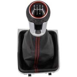 Gear Knob + Gear Stick Boot Set 5 Gears Suitable for VW Golf 7 VII, 2012-2021, Plug & Play, Car Gear Lever Shift Gaiter, with Frame, Black - Silver