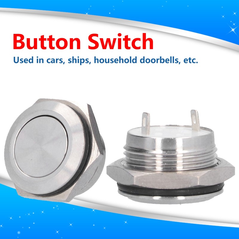 5Pcs Flat Top Button Switch Stainless Steel Waterproof Screw Terminal
