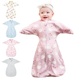 NARUTOO Baby Swaddle Sack, Swaddle Transitional Bag, Newborn Boy or Girl Adjustable Sleep Sack Breathable Soft 100% Cotton Suit for Kids Aged 0-3/3-6 Months (Swan, 0-3 Month)