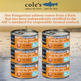 COLES – Patagonian Smoked Salmon in Water – Applewood Flavor-Boneless | Skinless | Canned Salmon-Seafood Rich in Protein - 6.0 oz Each Container- 3 pk